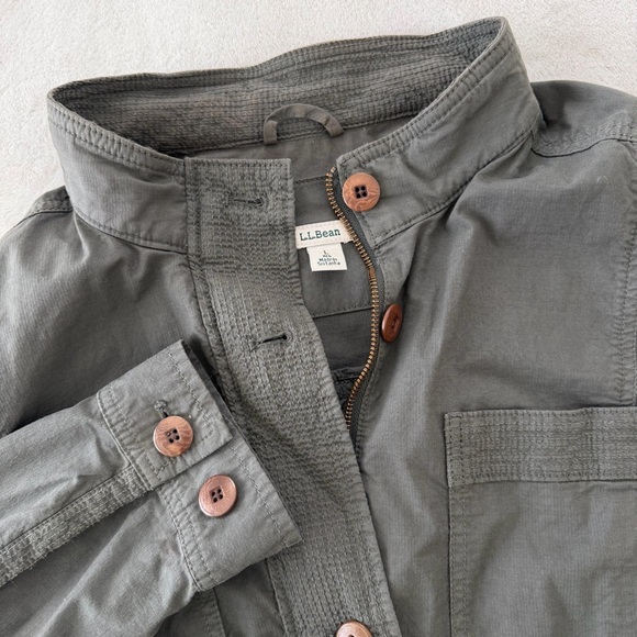 L.L. Bean Jackets & Blazers - LL Bean Jacket Womens SZ L GrayGreen Utility Ripstop Field Chore FullZip Pockets